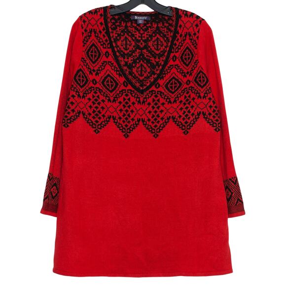 Roamans Tunic Sweater Fair Isle Nordic Scandi Holiday Bell Sleeve Red Medium - Picture 1 of 7